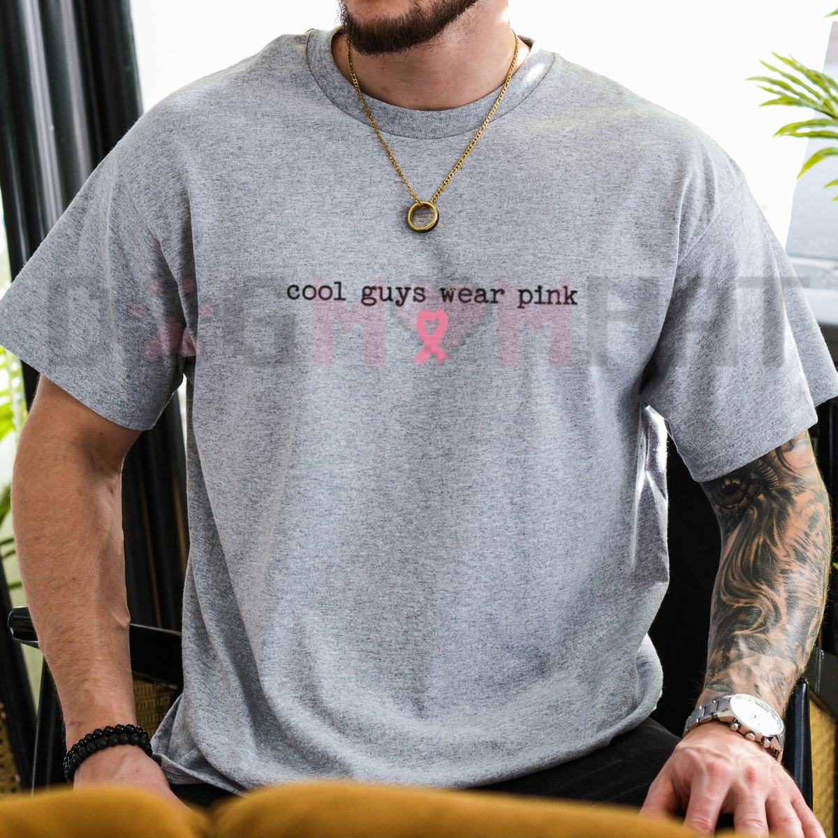 Cool Guys Wear Pink Breast Cancer Awareness Support Graphic T-Shirt