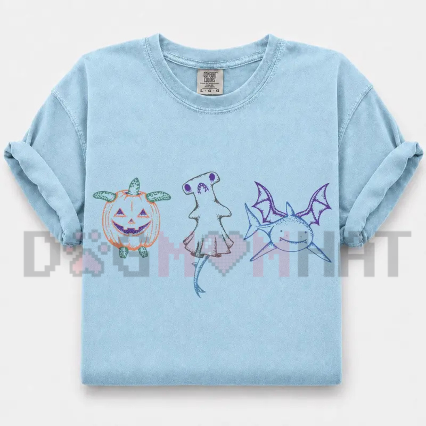 Spooky Ocean Legends Graphic Tee - Halloween Ghost Shark & Pumpkin Turtle Comfort Colors Cotton Shirt