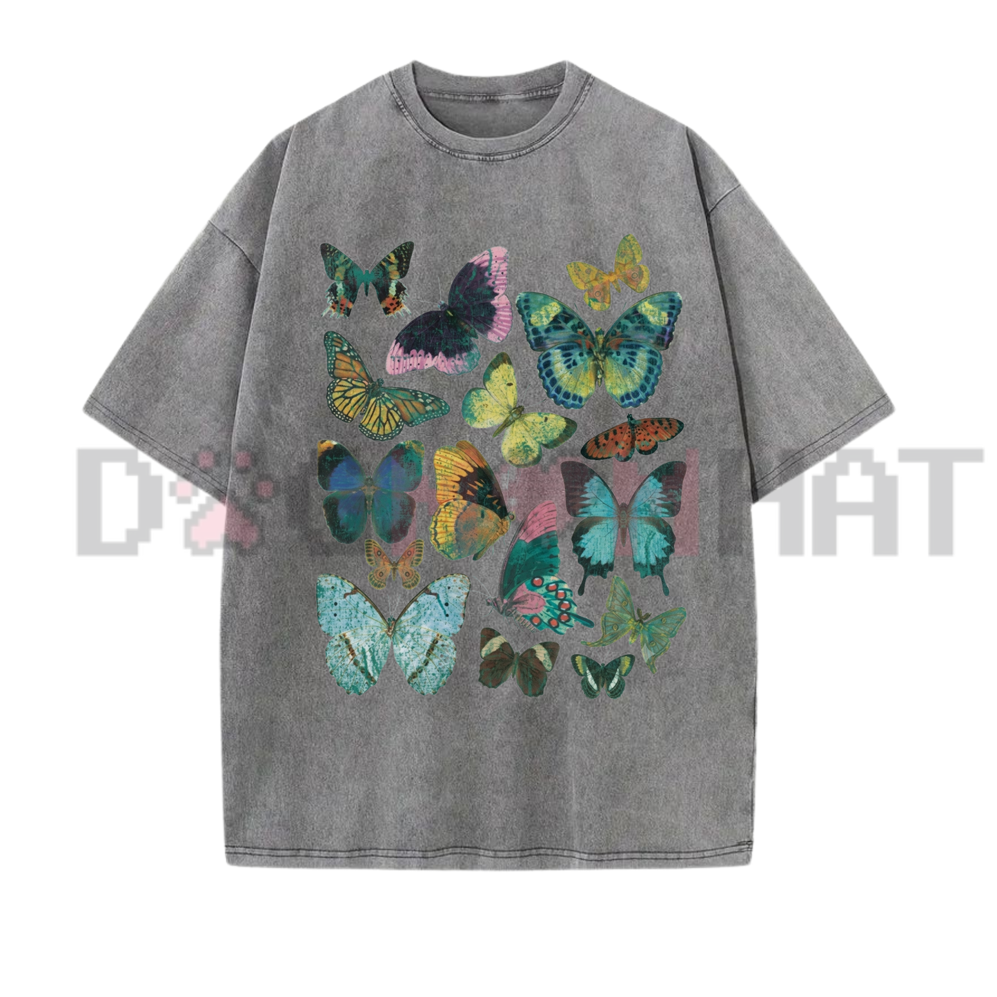 Ethereal Monarch Vintage Wash Graphic Tee - Flutter Butterfly Aesthetic Pure Cotton Oversized Unisex T-Shirt