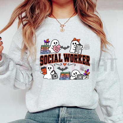"Cute Ghost Halloween Social Worker" Fall Fleece Sweatshirt
