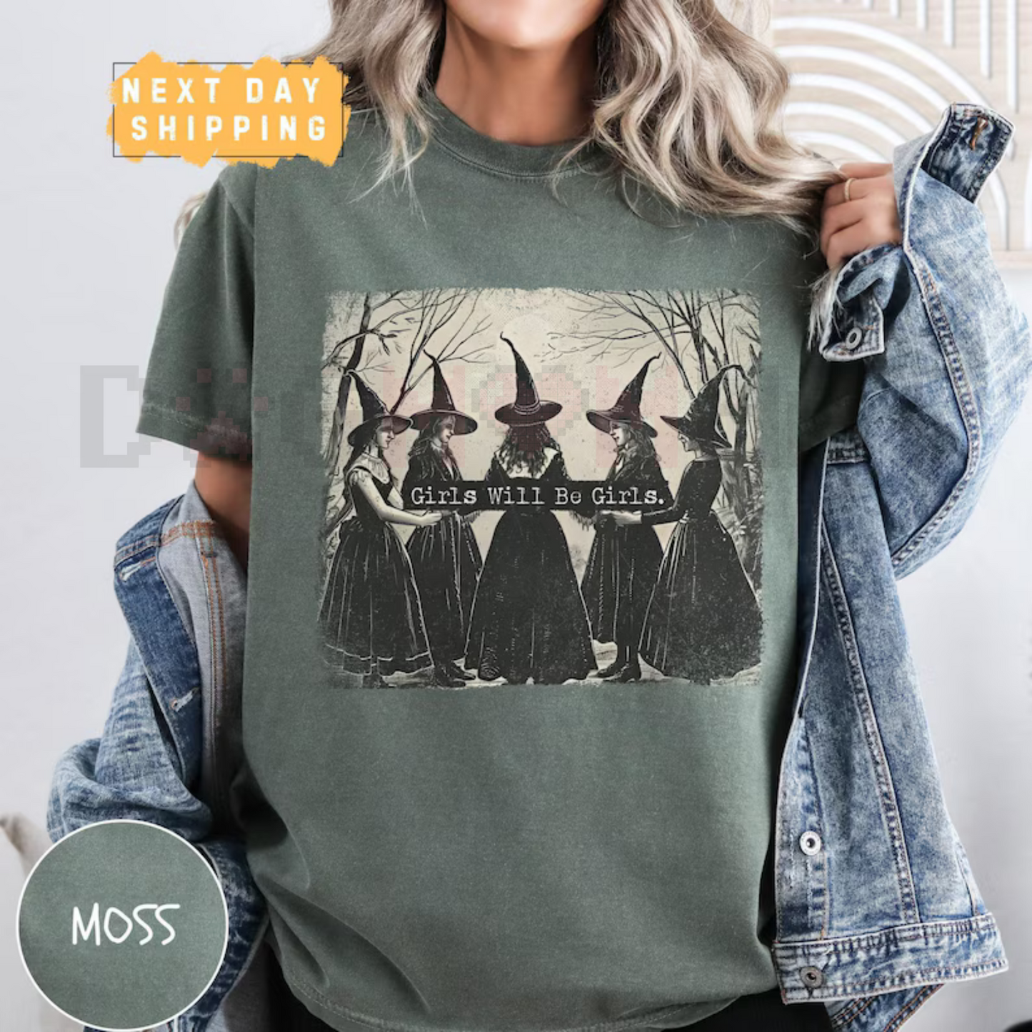 Vintage "Girls Will Be Girls" Witch Comfort Colors Shirt – Funny Halloween Women's Tee, Witchy Vibes Top