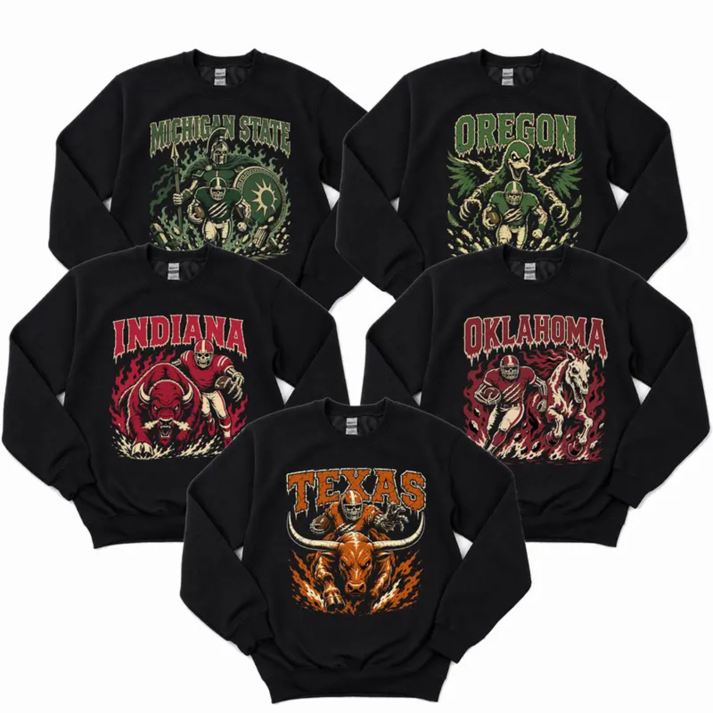 Vintage College Football Skull Sweatshirt - 90s Game-Day Pullover