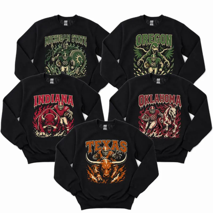 Vintage College Football Skull Sweatshirt - 90s Game-Day Pullover