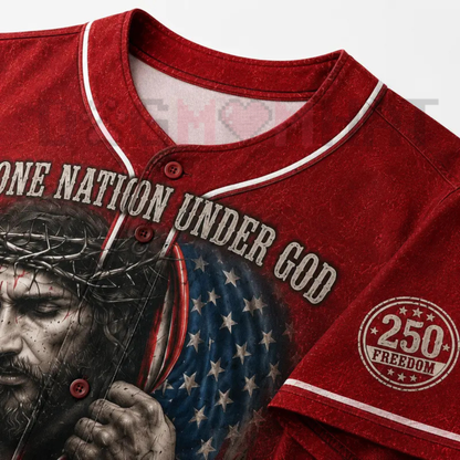 Christian Faith USA 250 Years of Freedom Baseball Jersey - Patriotic Cross Button Up