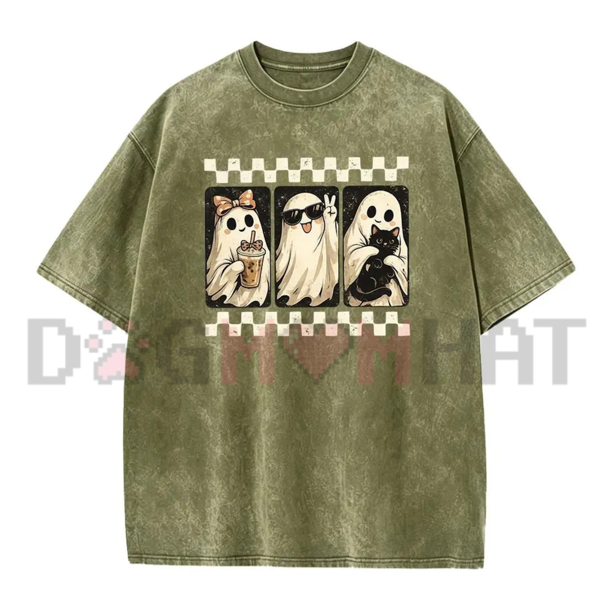 Men's "Spooky Black Cat & Ghost Collage" Halloween Graphic T-Shirt