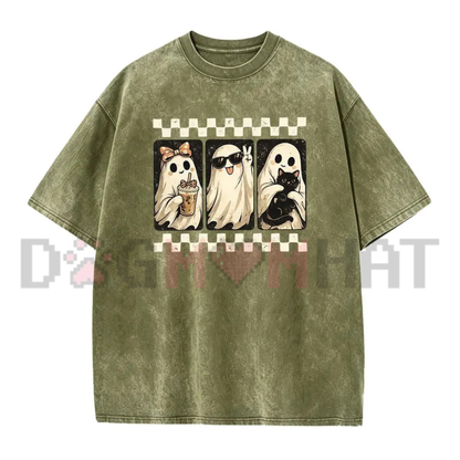 Men's "Spooky Black Cat & Ghost Collage" Halloween Graphic T-Shirt