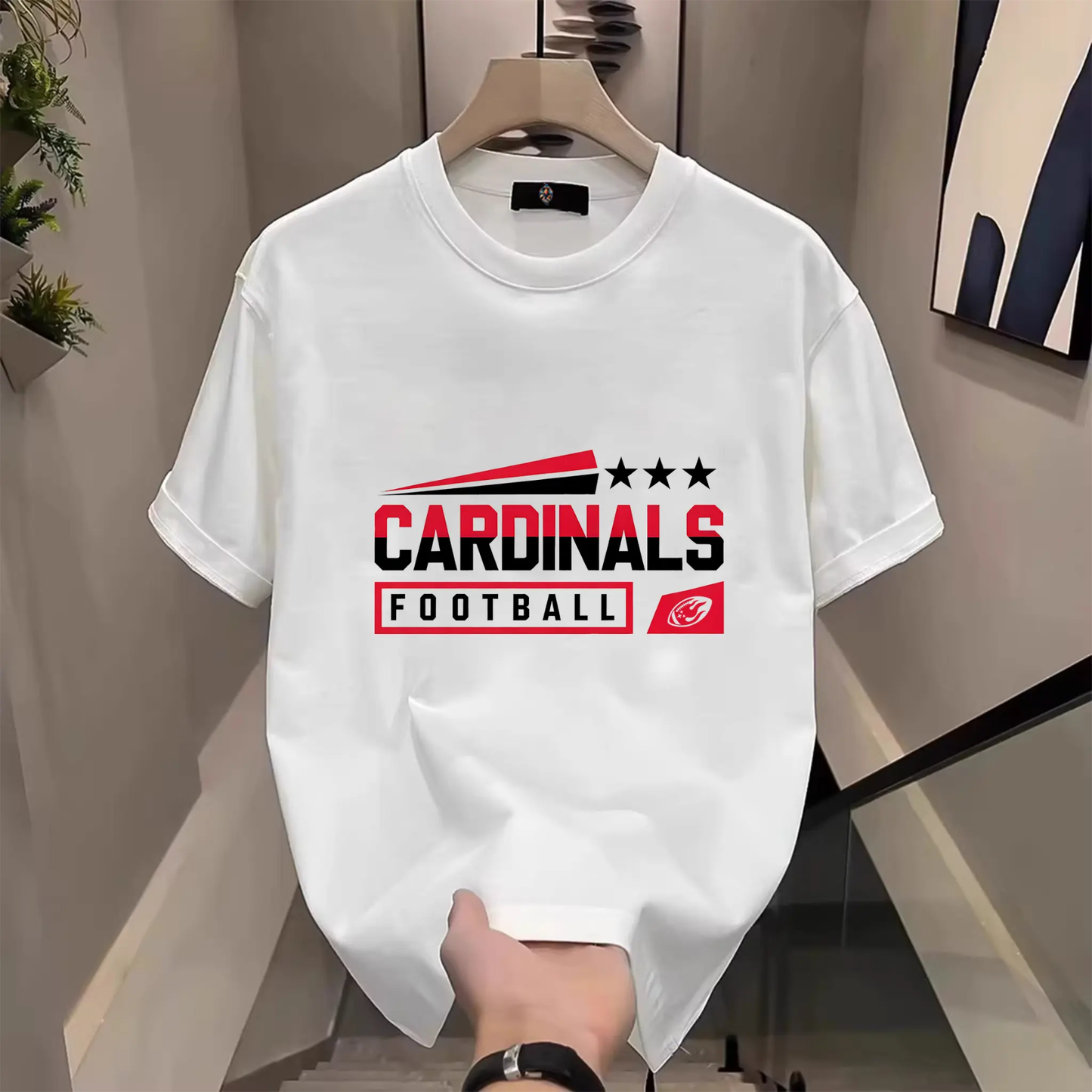Mens Three Star Football Graphic Crew Neck T-Shirt - DTG Printed Gameday Short Sleeve Apparel