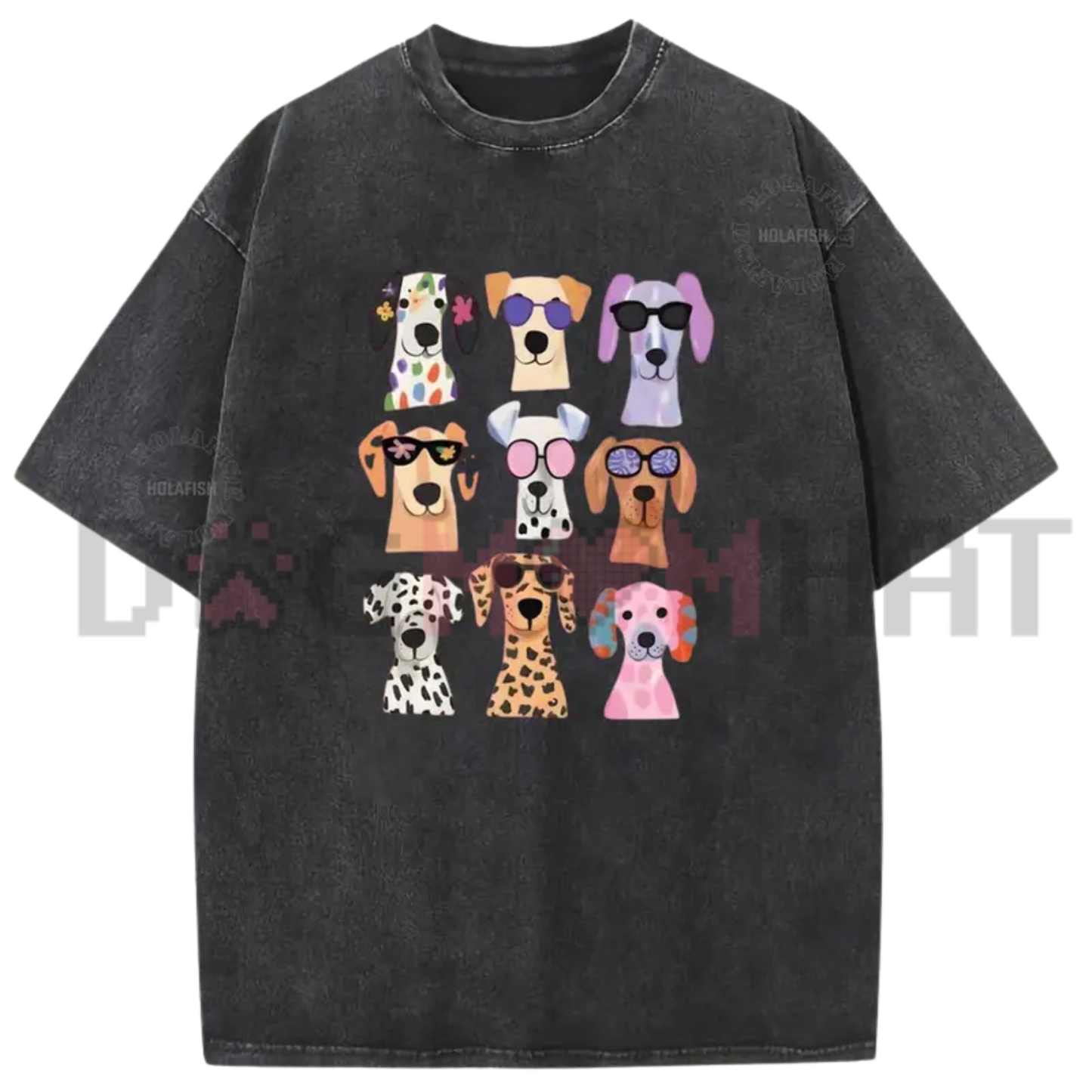 Holafish Women's Vintage Acid Wash Dog Graphic T-Shirt - Soft Cotton Loose Casual Tee
