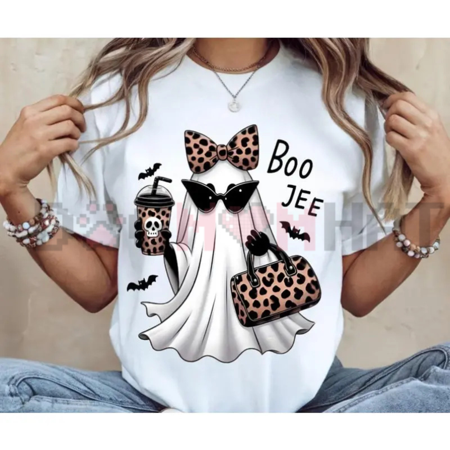Boo-Jee Ghost Latte Graphic Tee - Leopard Print Coffee Pure Cotton Girly Halloween T-Shirt