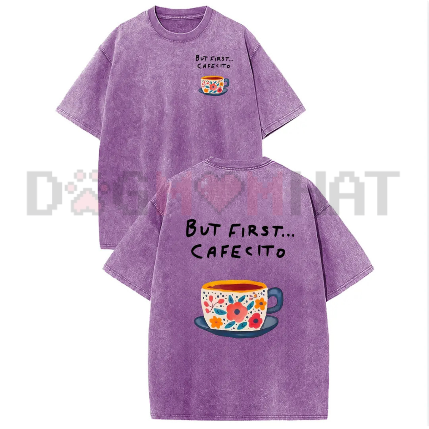 Thanksgiving Espresso Glow Vintage Acid Wash Tee - Casual Coffee Graphic Drop Shoulder Unisex Streetwear Shirt