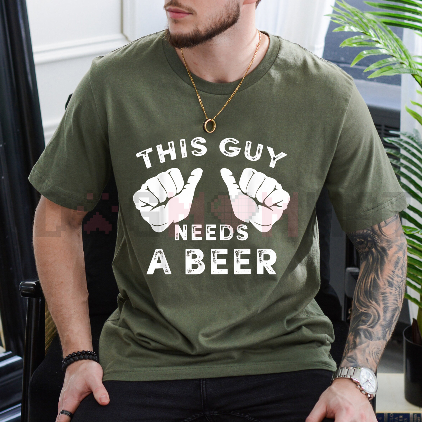 "This Guy Needs A Beer" Funny Mens Drinking Gift T-Shirt