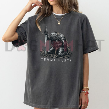 Tummy Hurts Knight Funny Dark Fantasy Graphic T-Shirt
