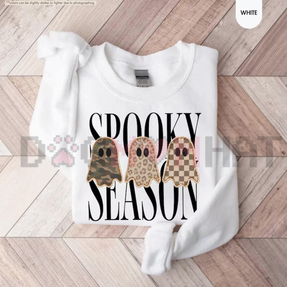 Spooky Season Leopard, Camo & Checkered Ghost Crewneck Sweatshirt