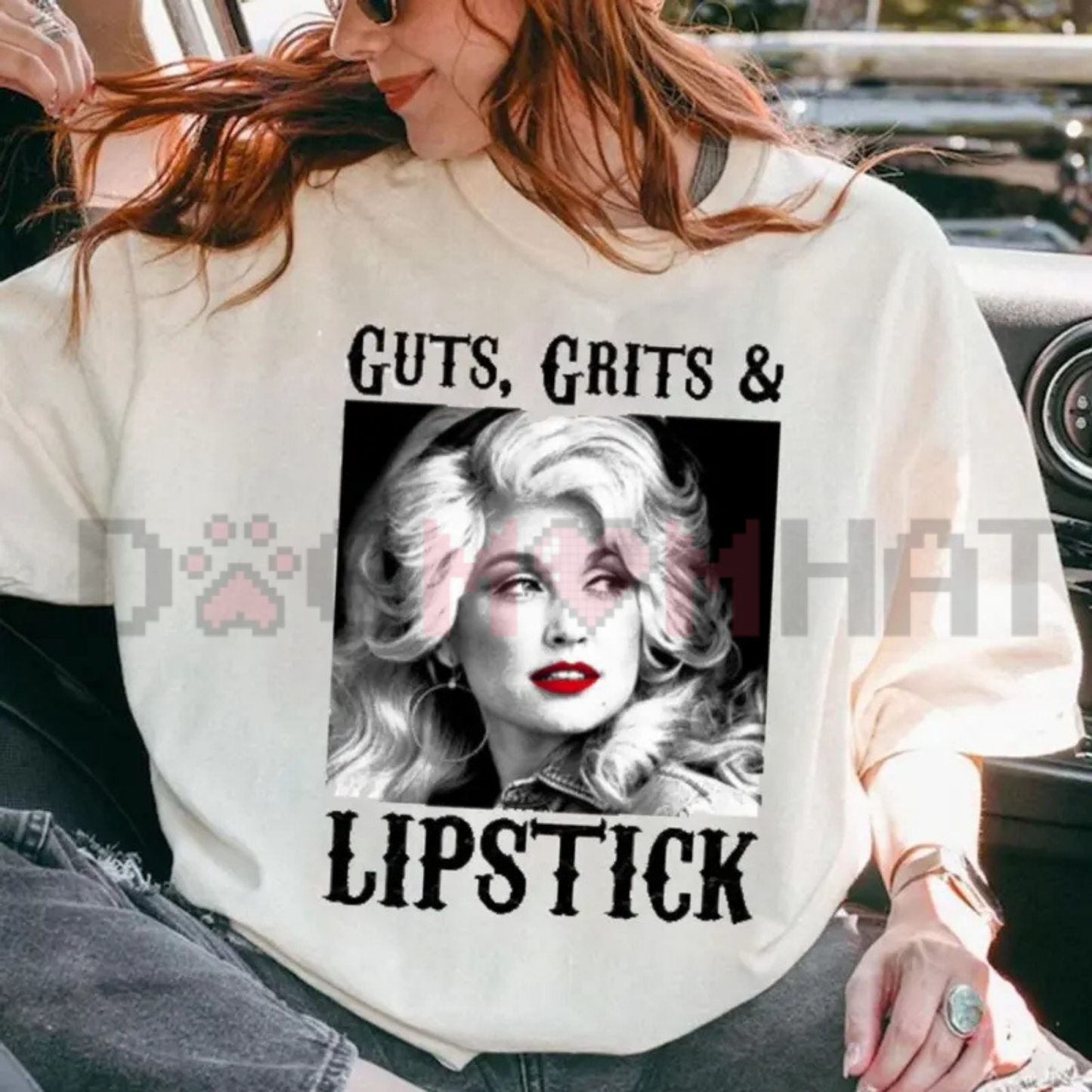 "Guts, Grit, and Lipstick" Vintage Country Music Graphic T-Shirt - Cowgirl Concert Homage Top
