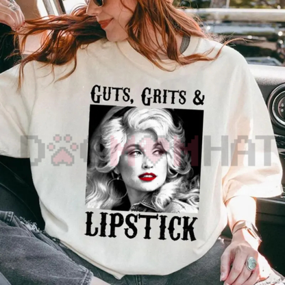 "Guts, Grit, and Lipstick" Vintage Country Music Graphic T-Shirt - Cowgirl Concert Homage Top