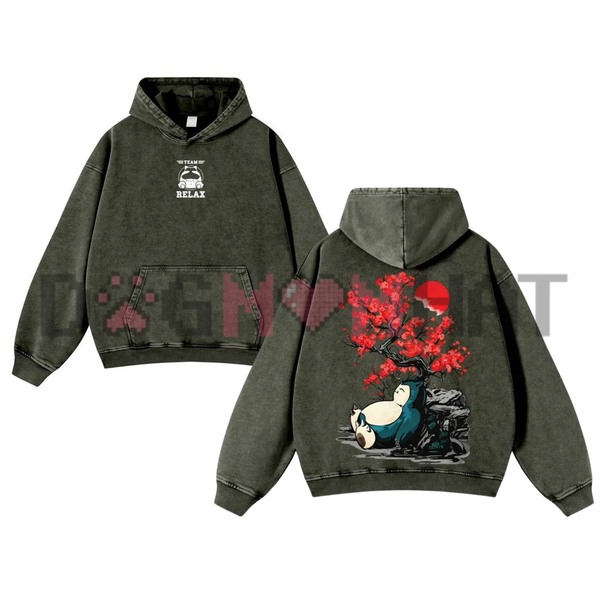 "Japanese Ink Wash Plum Blossom & Reclining Beast" Graphic Hoodie