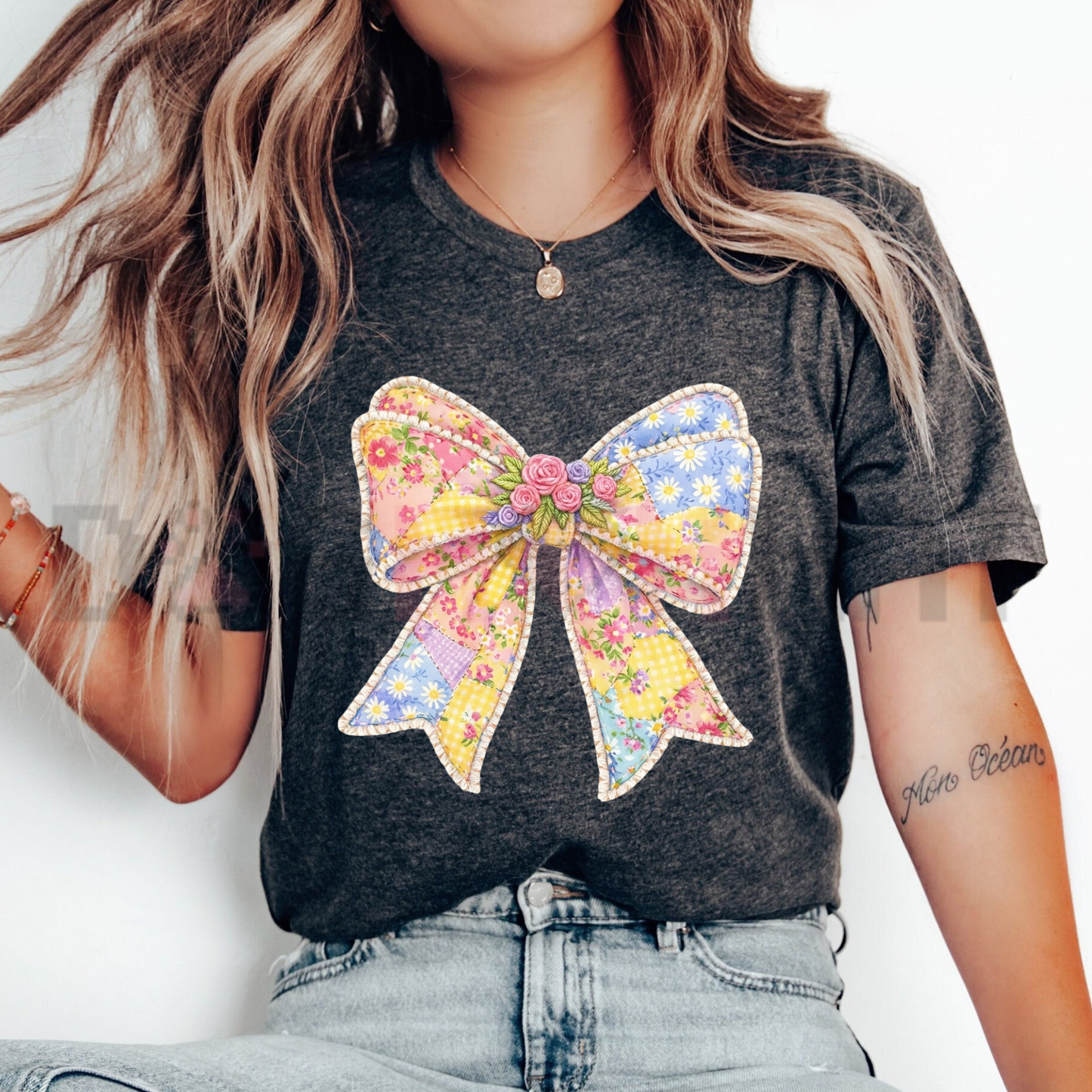 Hand-Painted Quilted Bow T-Shirt