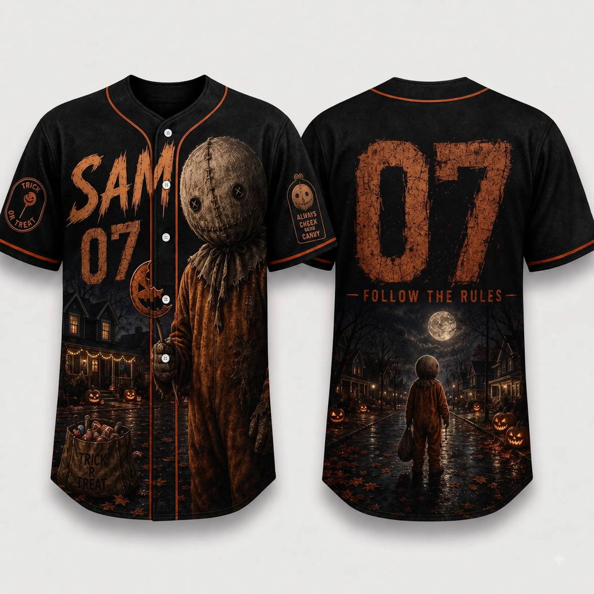 Horror Slasher Gothic Halloween Baseball Jersey - Dark Character Graphic Sports Button-Down