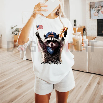 Feral & Free Raccoon Funny Patriotic Tee