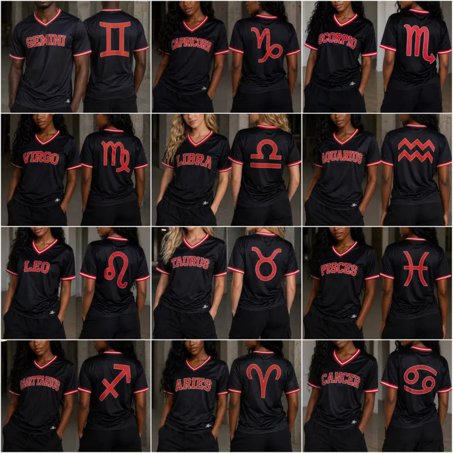 Zodiac Astrology V-Neck Athletic Shirt Set - Summer Sports Wear Clothing