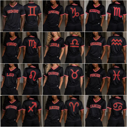 Zodiac Astrology V-Neck Athletic Shirt Set - Summer Sports Wear Clothing
