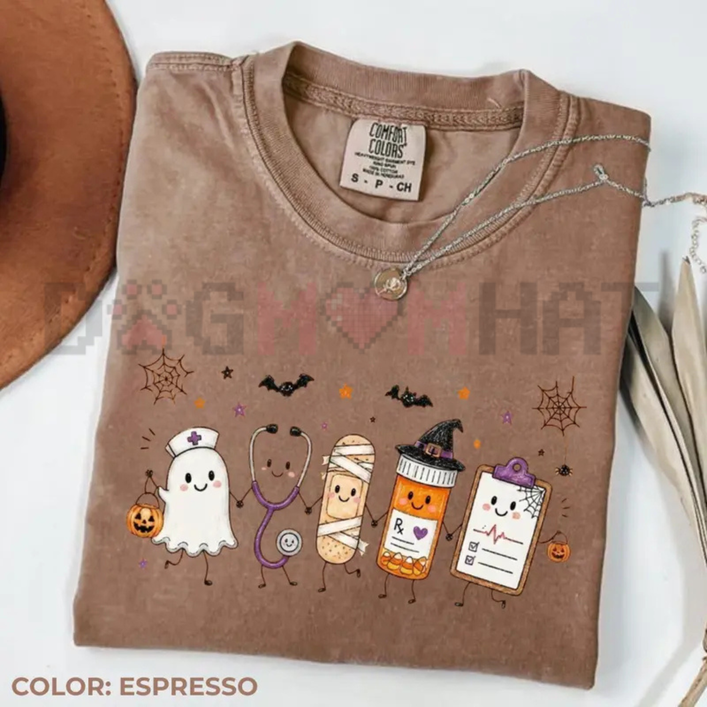 Haunted Healing Doodle Comfort Colors Tee - Halloween Nurse Life Ghost Stethoscope Medical Cotton Shirt