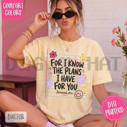 Jeremiah 29:11 Divine Promise Graphic Tee - For I Know The Plans Comfort Colors Garment-Dyed Women's Gift Shirt