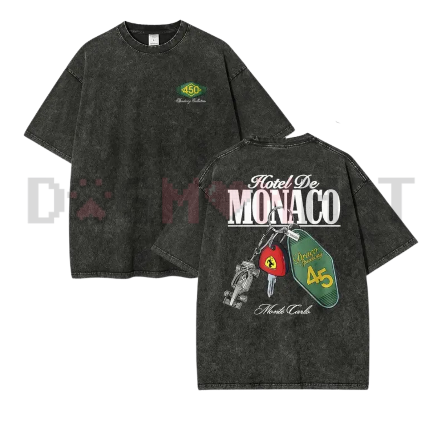 Monaco Grand Prix Riviera Wash Tee - Men's Vintage Racing Poster Oversized Cotton Graphic Shirt