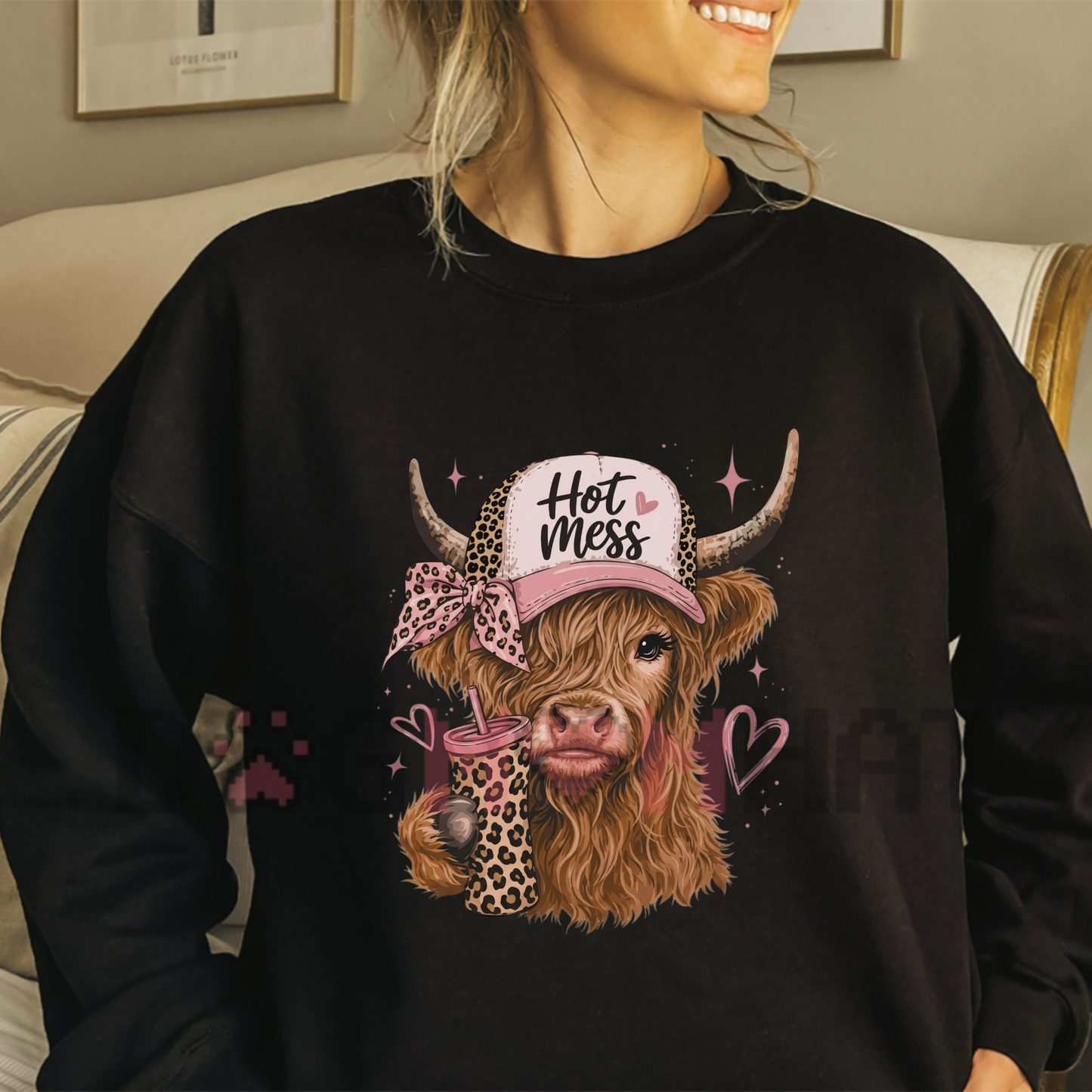 Misty Mountain Coo Chaos Graphic Tee - Cute Highland Cow Hot Mess Country Western Cotton Top