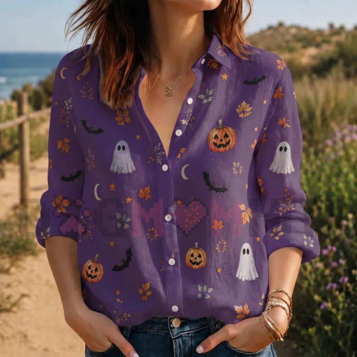 Ghost Pumpkin Autumn Festival Graphic Long-Sleeve Shirt