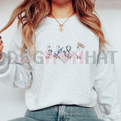 Healthcare Quacker Faux Embroidery Pullover – Nurse Duck Cute Medical Crewneck