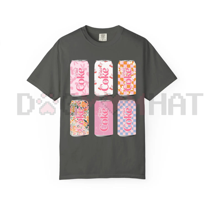 Vintage Multi Soda Cans Graphic Top – Retro Pop Art T-Shirt