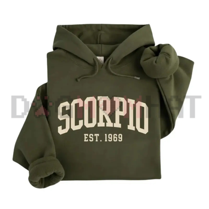 Minimalist Zodiac Sign EST Year Hoodie - Vintage College Astrology Soft Cotton Unisex Birthday Gift Pullover Sweatshirt
