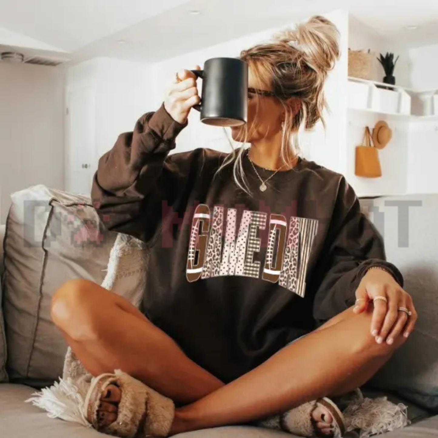 Preppy Game Day Touchdown Football Sweatshirt - Leopard Checkered Gingham Football Mom Soft Cotton Unisex Pullover