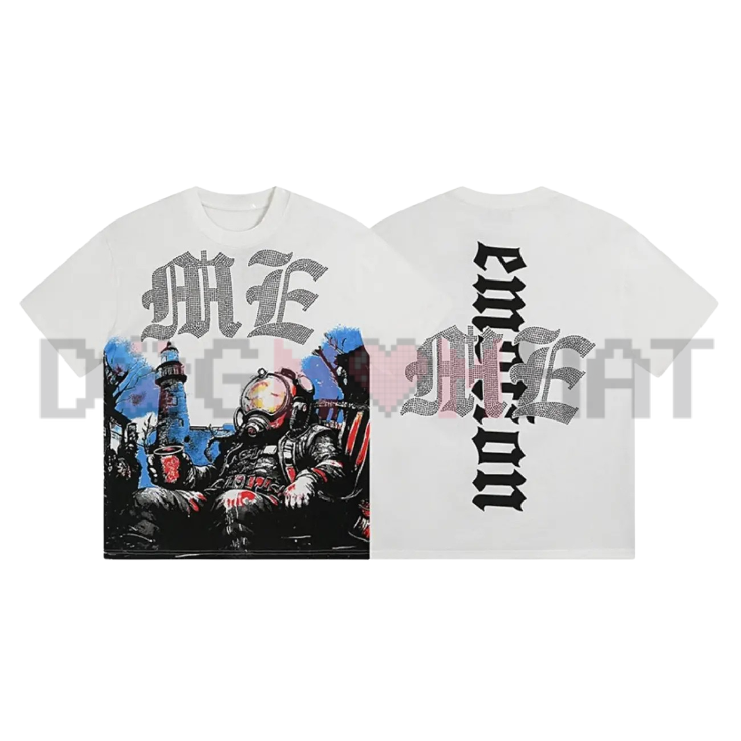 Mixed Emotion Diamond Angel Graphic Tee - Vintage Washed Cotton Unisex Y2K Hip Hop Oversized Streetwear T-Shirt
