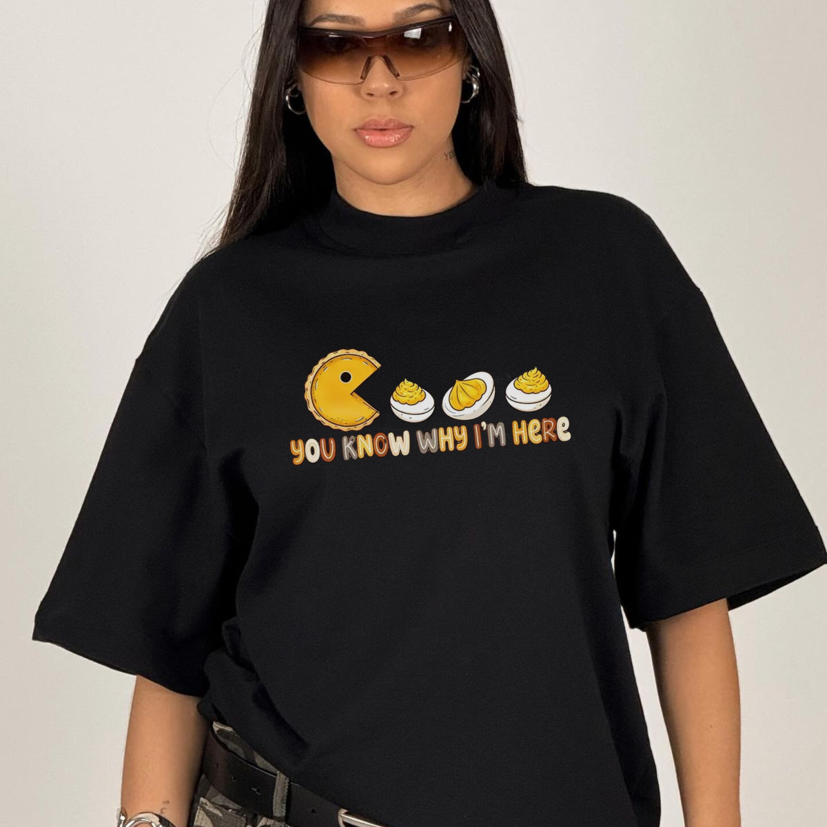 Festive Friction Tee – "You Know Why I'm Here" Deviled Eggs & Pumpkin Pie Thanksgiving Graphic T-Shirt