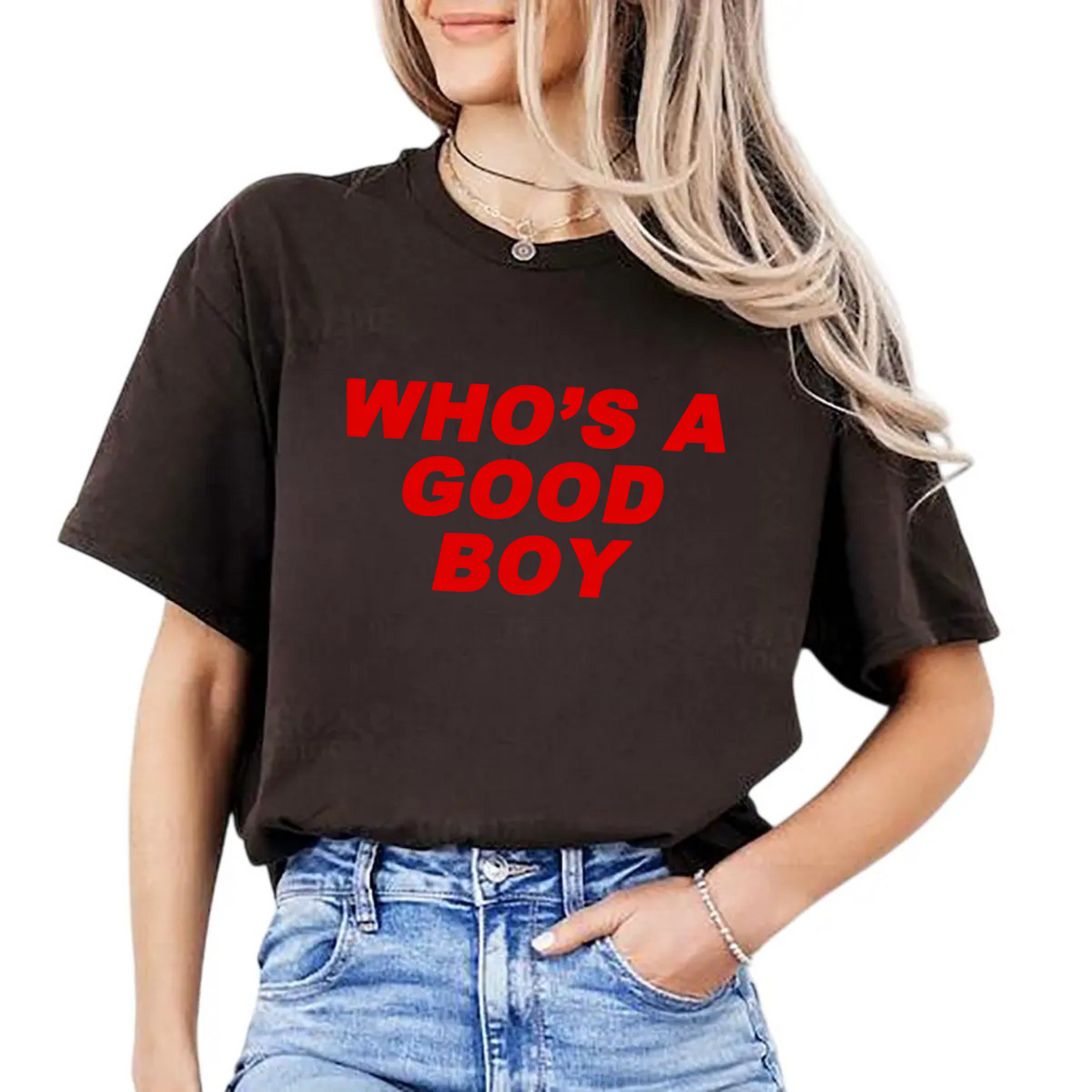 "Who's a Good Boy" Y2K Baby Tee – Funny Dog Lover Shirt