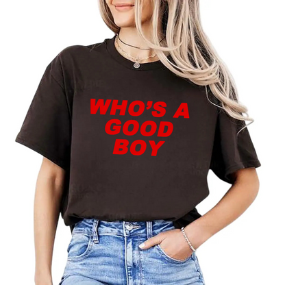 "Who's a Good Boy" Y2K Baby Tee – Funny Dog Lover Shirt