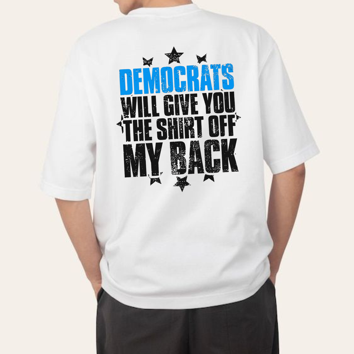Festive Friction Tee – "Democrats Will Give You The Shirt Off My Back" Political Satire Graphic T-Shirt