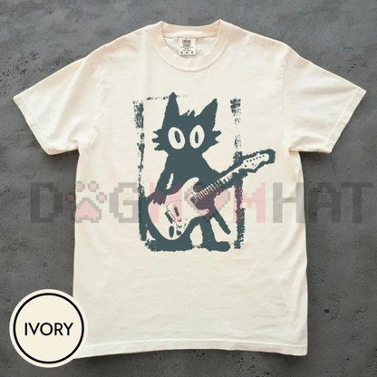 Rock Star Cat T-Shirt - Vintage Y2K Electric Guitar Kitten Tee