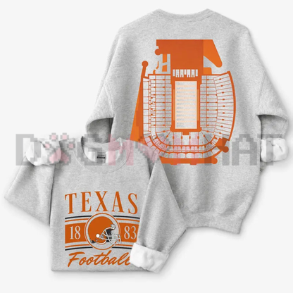 Retro College Stadium Football 2 Sided Graphic Sweatshirt - Vintage Ash Grey Soft Cotton Unisex Game Day Pullover
