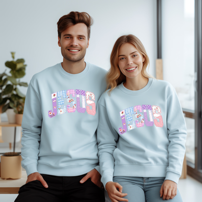 Parke Horizon Sweatshirt – Retro "Jesus Is The Light" Pastel Purple Graphic Crewneck