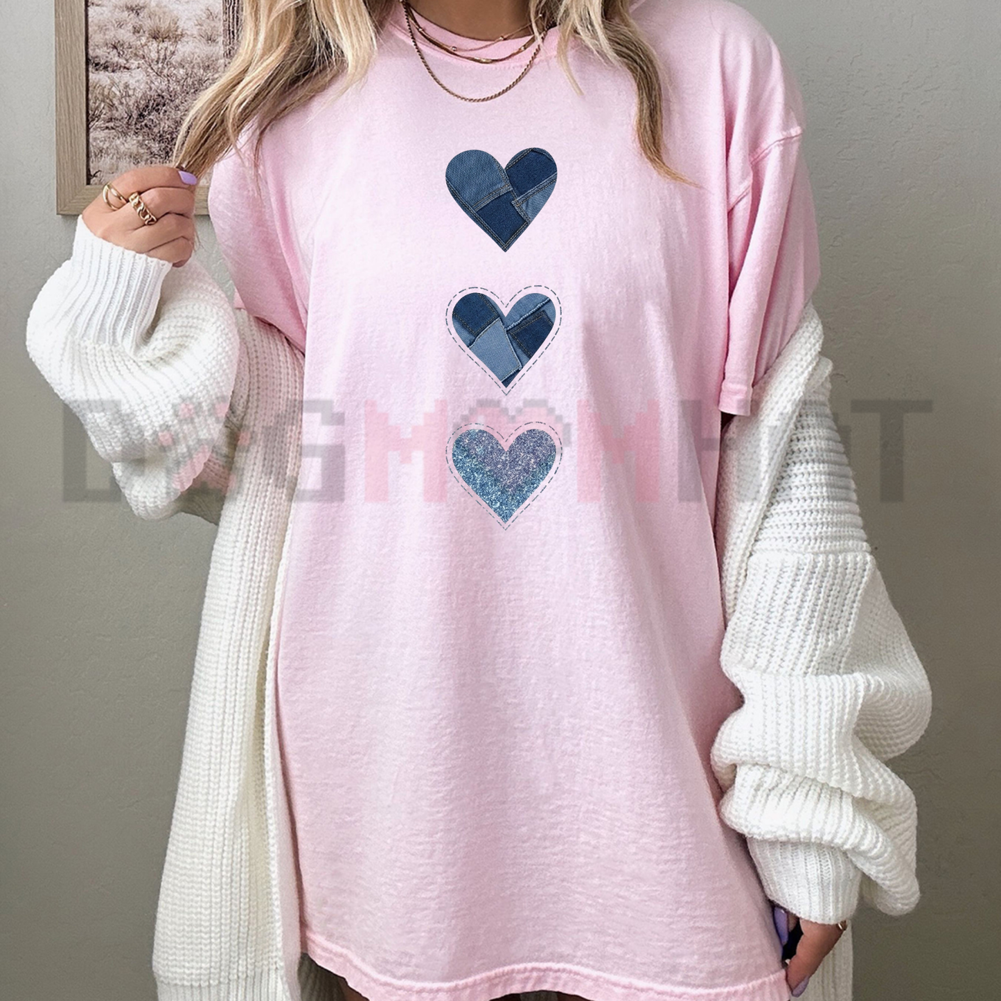 Denim Heart Patchwork Graphic Tee - Cute Casual Summer Streetwear Top for Women
