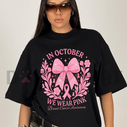 October Pink Breast Cancer Awareness Halloween Ghost Graphic T-Shirt