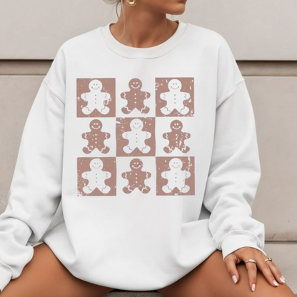 Retro Checkered Gingerbread Man Vintage Christmas Sweatshirt