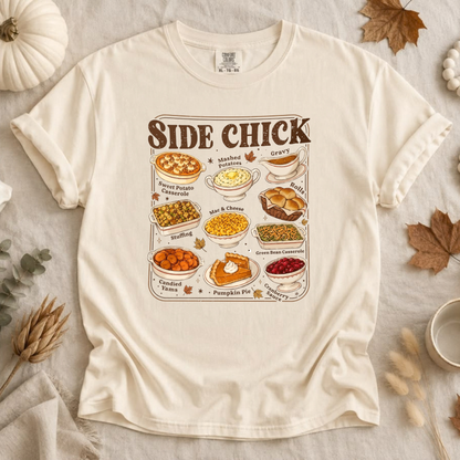 Festive Friction Tee – Retro "Side Chick" Funny Thanksgiving & Friendsgiving Graphic T-Shirt