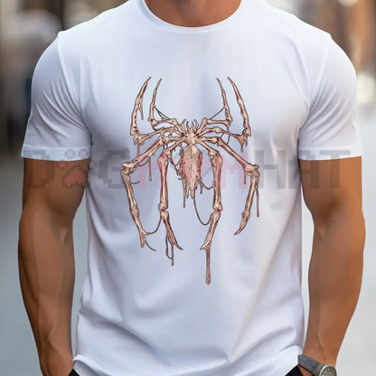 Gothic Arachnid Bones Vintage Graphic Tee - Retro Dark Aesthetic Spider Skeleton Unisex Cotton Shirt