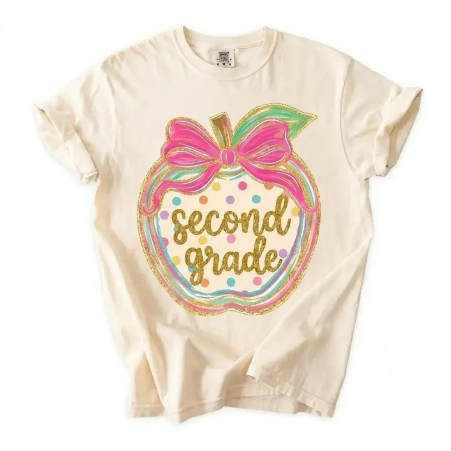 Comfort Colors First Day of School Teacher Shirt - Pink Gingham Apple Tee