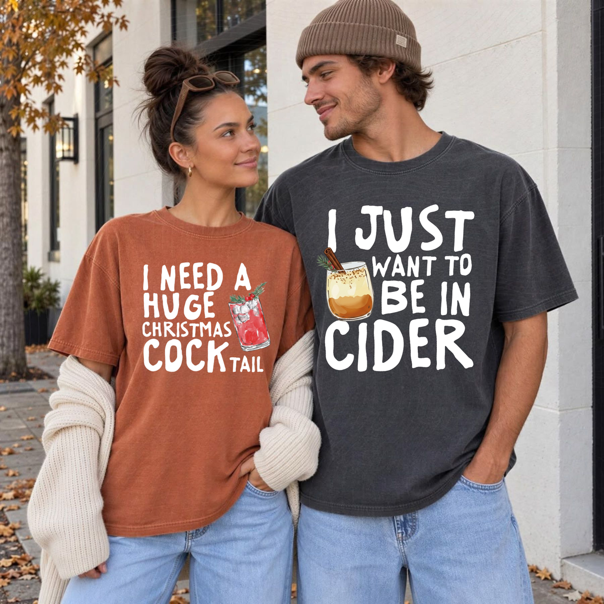 Festive Friction Tee – "Naughty & Unfiltered" Funny Couples Christmas Graphic Shirt
