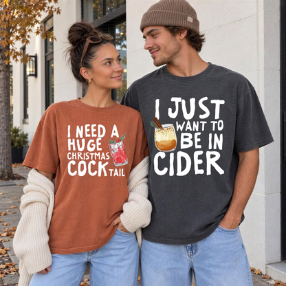 Festive Friction Tee – "Naughty & Unfiltered" Funny Couples Christmas Graphic Shirt
